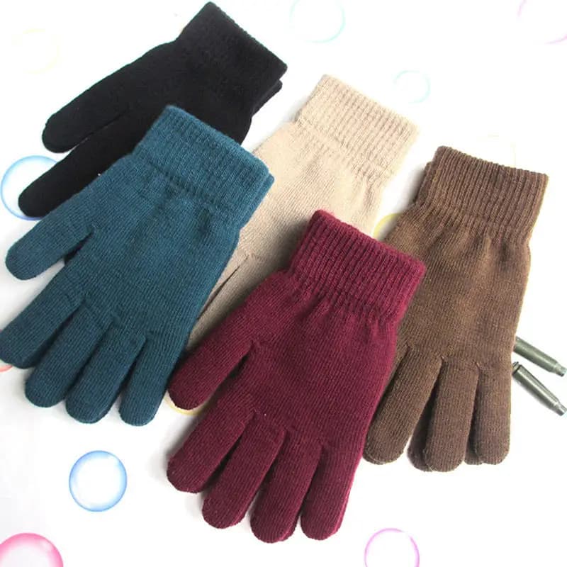 Gants d'hiver cinq doigts tactiles pour pêche et vélo - Chauffants tricotés anti-vent étudiants