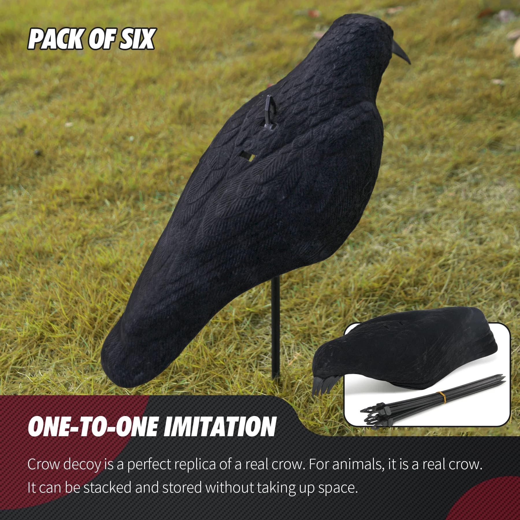 Lot 6 corbeaux leurres plastique noir - Épouvantails jardin effaroucheurs oiseaux décor pelouse chasse