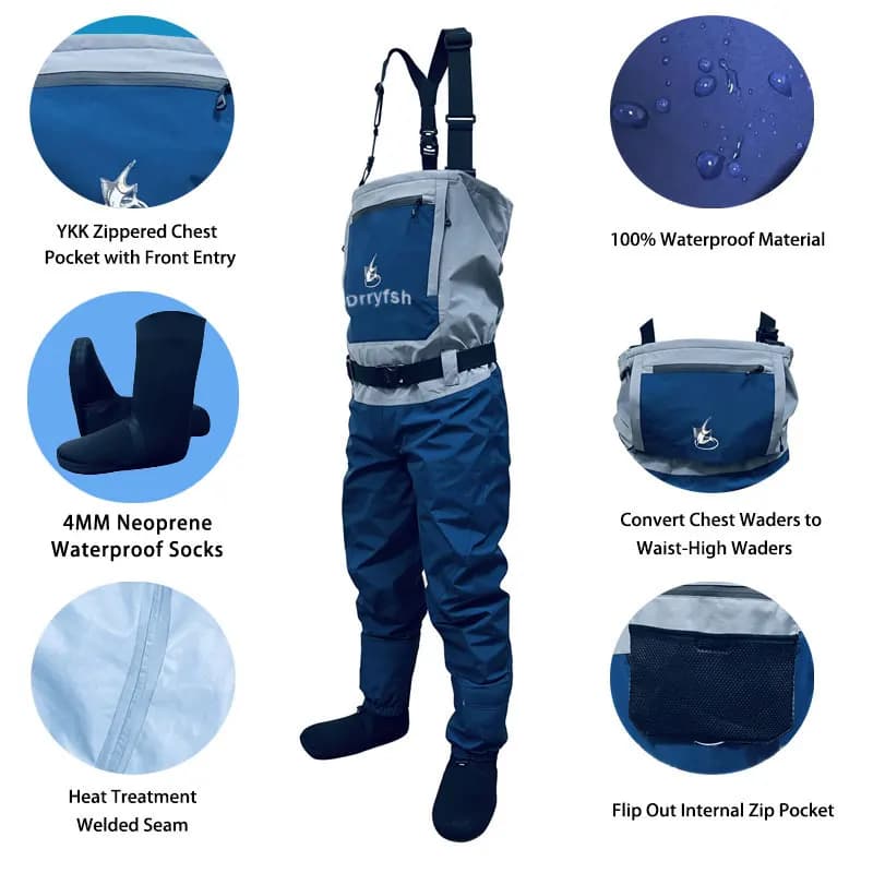 Waders respirants convertibles cuisse/poitrine pour hommes - Imperméables pêche chasse kayak