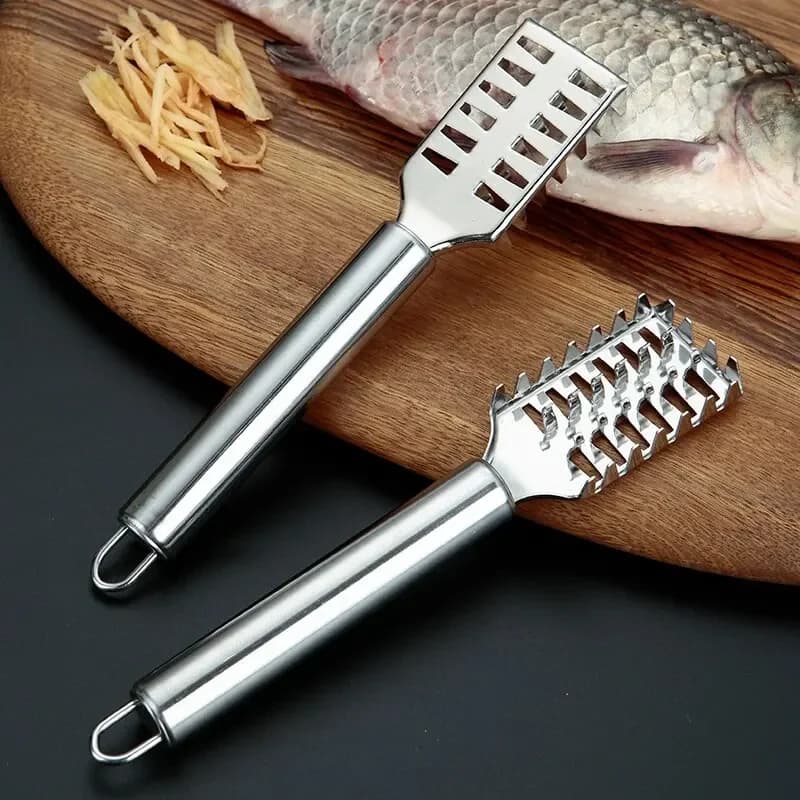 Couteau à écailler inox dentelé - Outil professionnel pour éviscérer et fileter le poisson