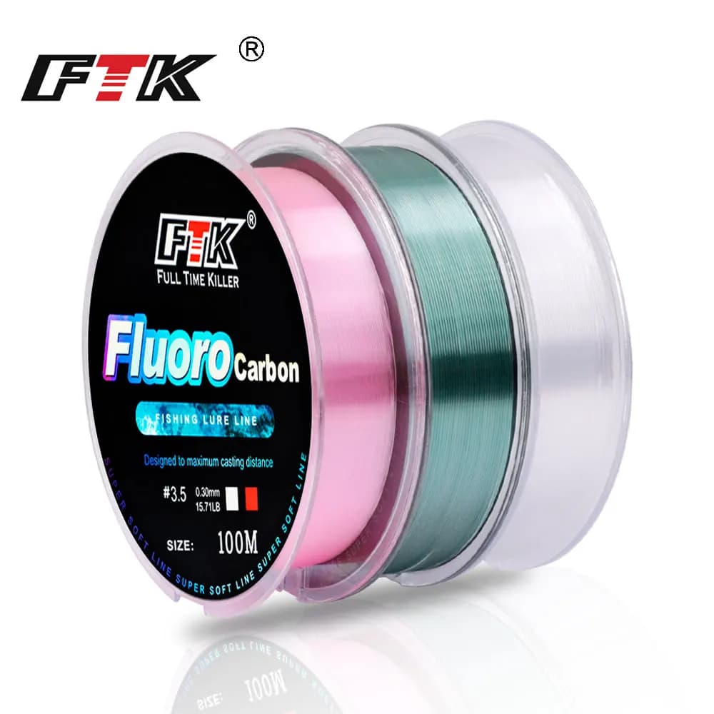 Ligne fluorocarbone FTK 100M pour pêche à la carpe, leader coulissant résistant 4.13LB à 34.32LB