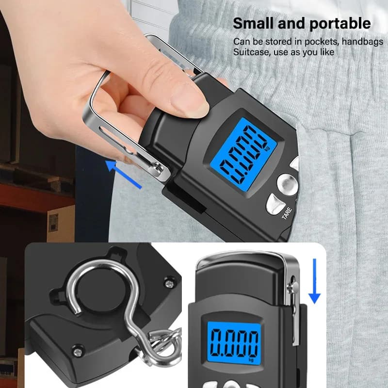 Pèse-bagages électronique LCD 10g à 50kg avec mètre ruban rétractable 100cm pour pêche voyage