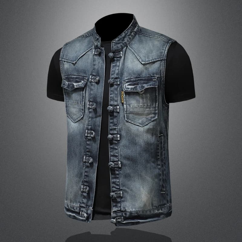 Veste en denim casual homme 2025, tendance élégante avec boucle disque et couleur unie - qualité boutique