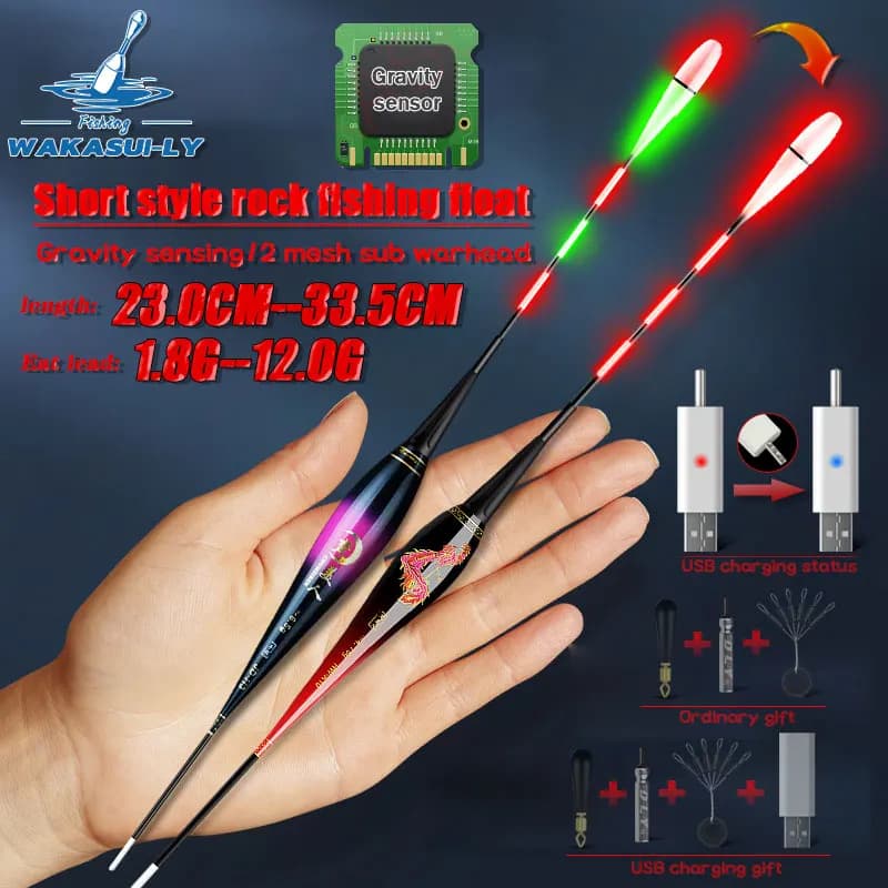 Flotteur électronique nuit induction gravité changement couleur LED - type court pêche roche