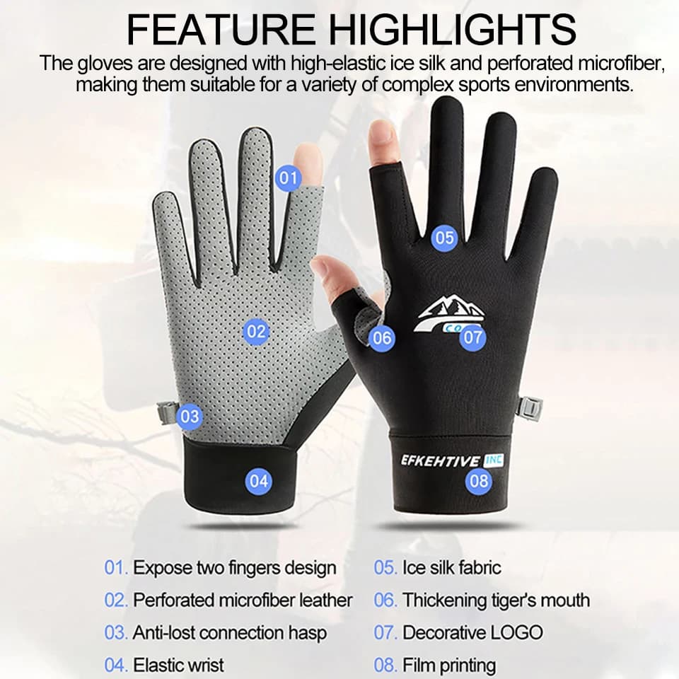 Gants pêche protection solaire unisex - anti-UV respirant anti-dérapage pour sports outdoor
