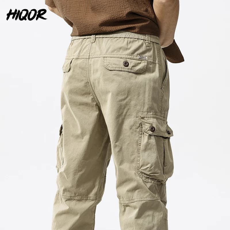 Pantalon cargo coton ample HIQOR homme baggy loose Y2k surdimensionné pêche travail outdoor