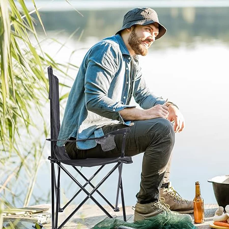 Chaise pliable de camping et plage avec accoudoirs - Accessoire pêche portable et confortable