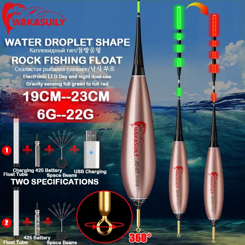 Float électronique lumineux 2025 pour pêche en roche haute sensibilité détection gravitaire type goutte d'eau