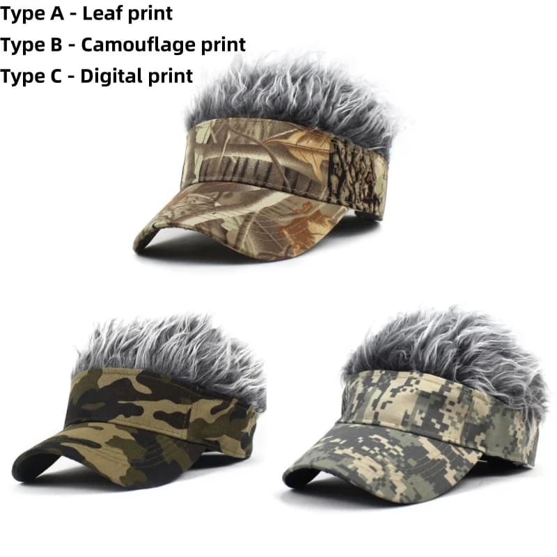 Casquette camouflage armée verte jungle visière perruque cheveux courts synthétiques baseball pêche