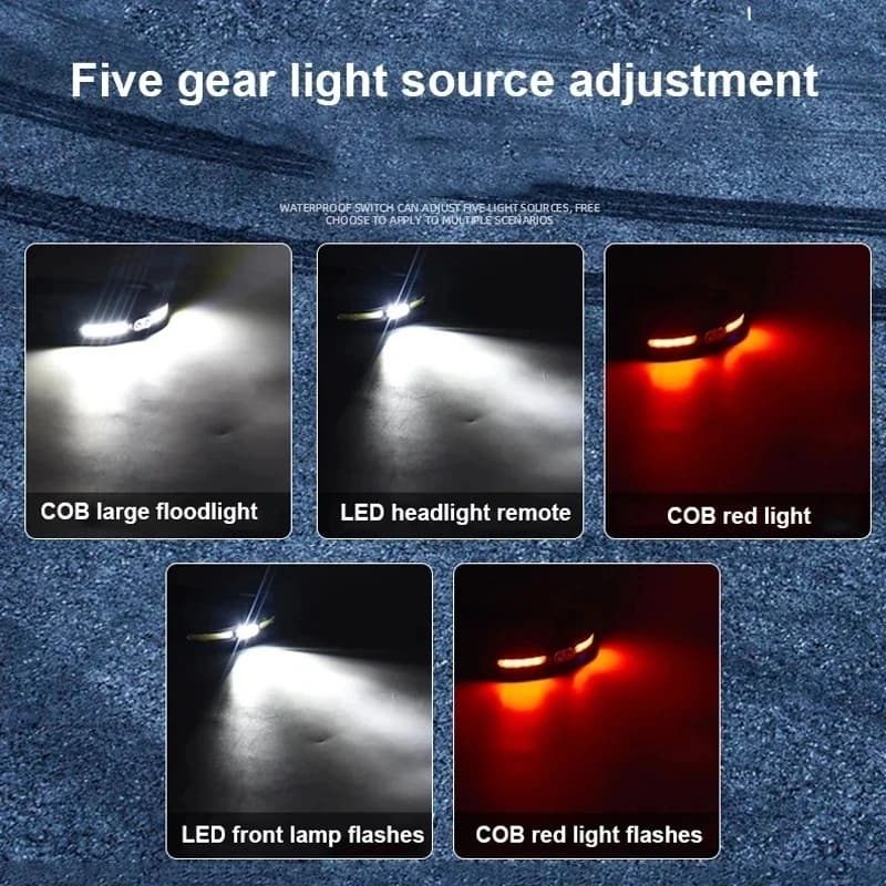 Lampe frontale COB portable puissante rechargeable USB lumière rouge blanche pêche camping projecteur