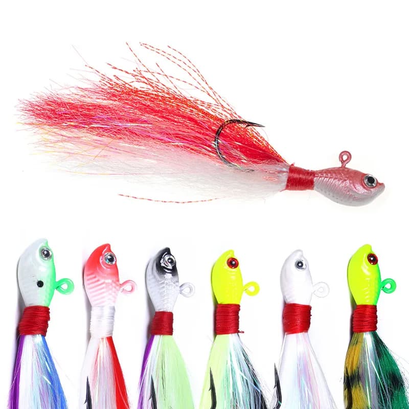 Leurre de pêche jig Bucktail avec œil 3D et barbe en plumes pour leurre de 7g à 56g