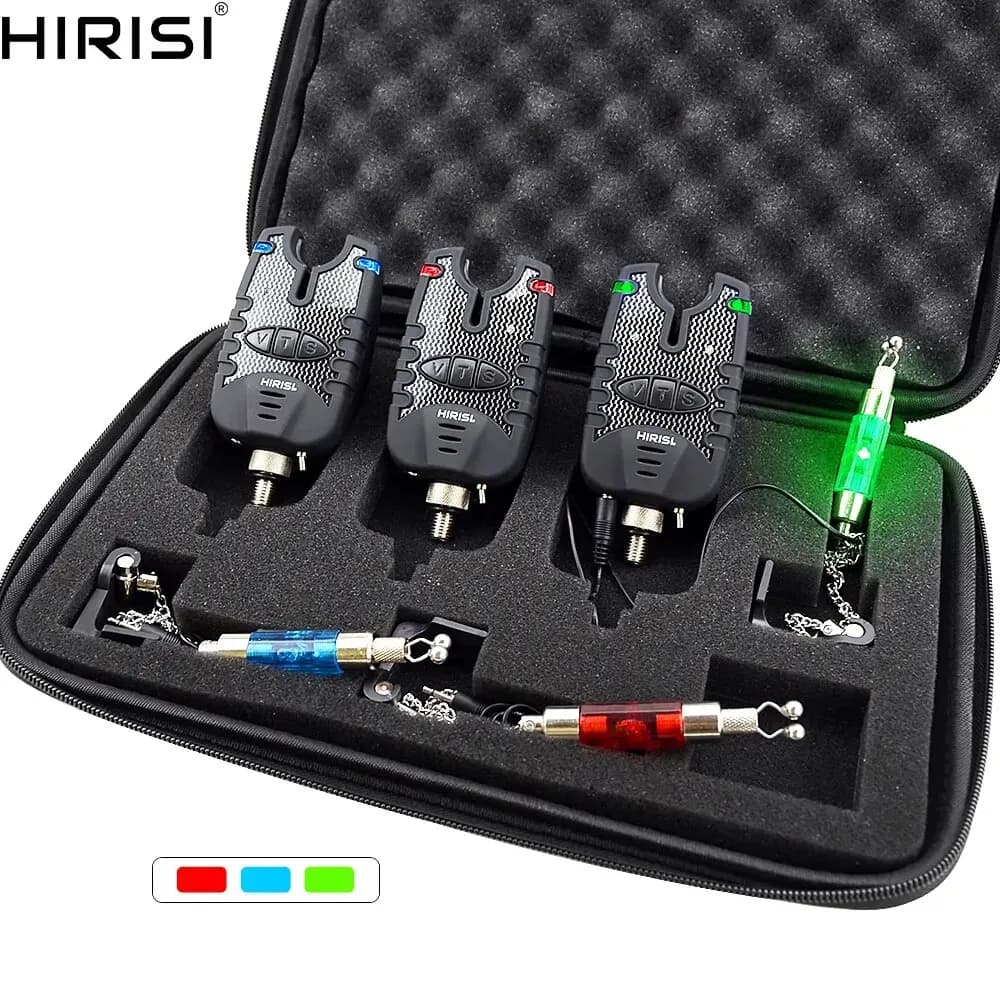 Hirisi Kit 3 Alarmes de Touche Carpe avec Swingers - LED Bleu Résistant à l'Eau Indicateur Prise