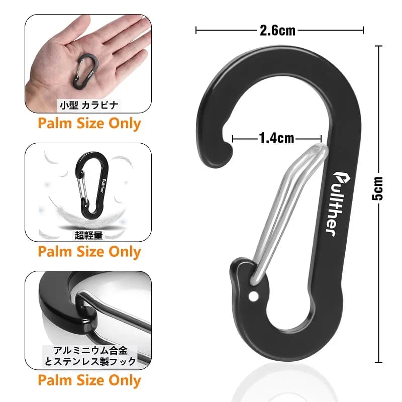 Mousqueton aluminium 5cm Pullther Fishing Multi Tool 10Pcs pour équipement pêche et camping extérieur