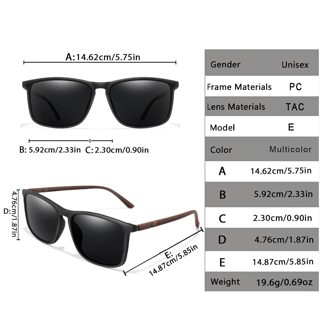 Lunettes de pêche luxe carrées polarisées anti-vent cyclisme conduite UV400 - Haut de gamme