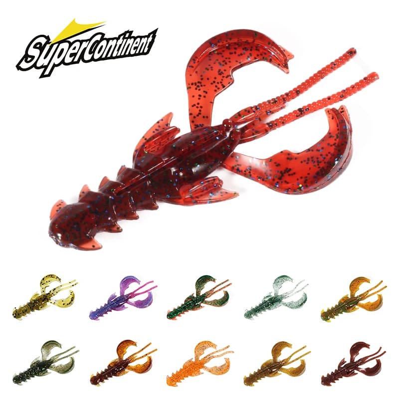 Leurres souples Supercontinent Crazy Lures 65mm 40mm crevette écrevisse - Lot économique pour pêche multi-espèces