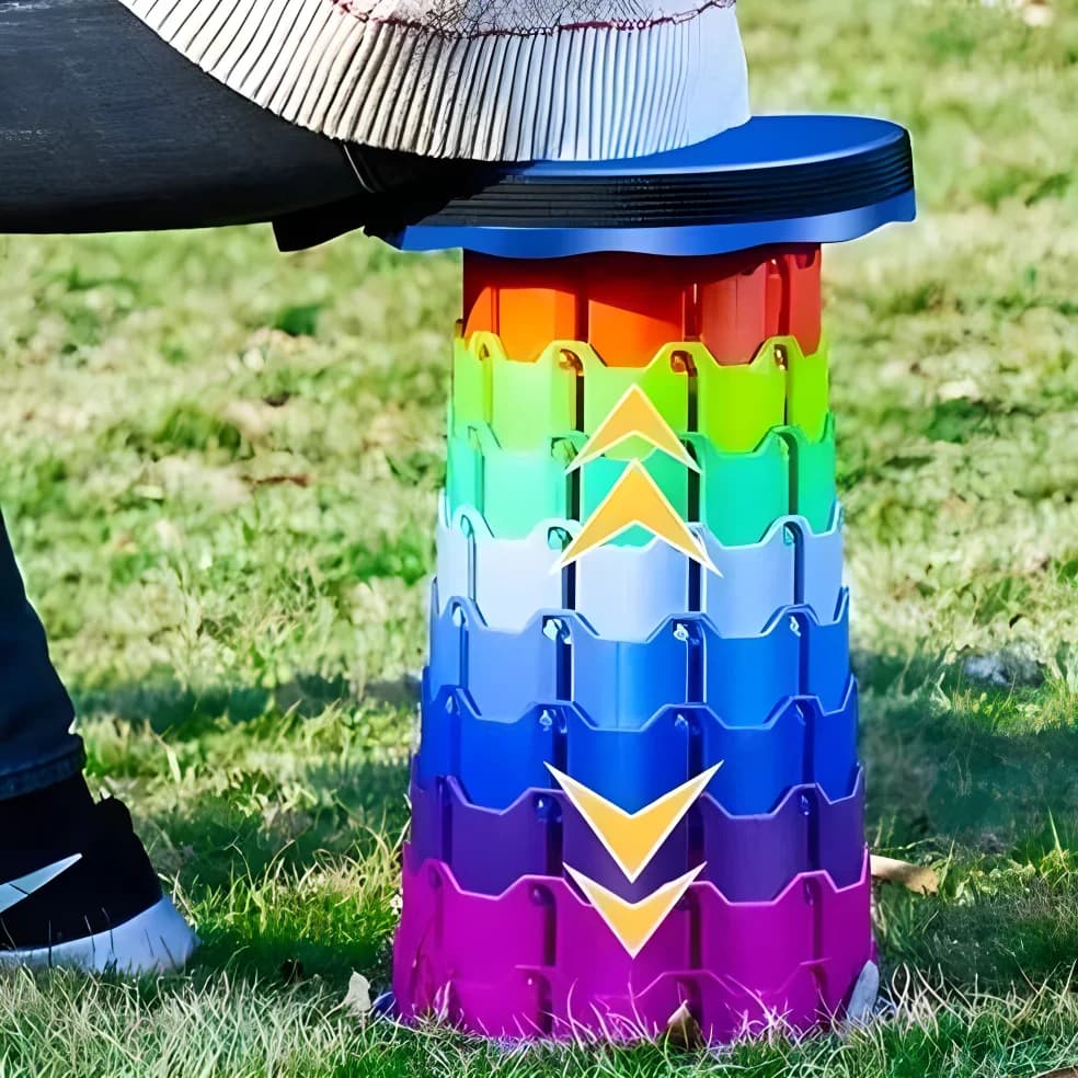 Tabouret pliant télescopique réglable pêche voyage - Siège de rangement plastique arc-en-ciel extérieur