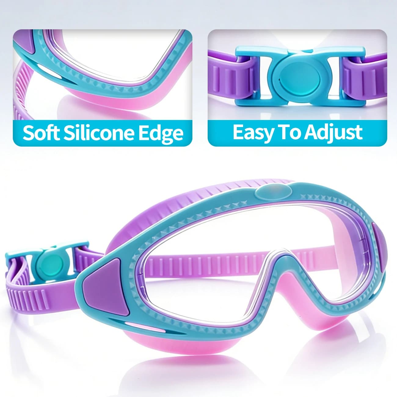 Lunettes de natation HD anti-buée et anti-UV - Cadre large pour piscine - Homme femme