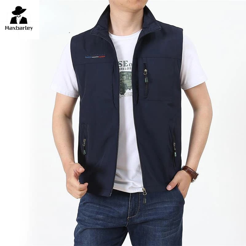 Veste de pêche sans manches homme 2024, à col montant et poches, pour randonnée et travail en extérieur