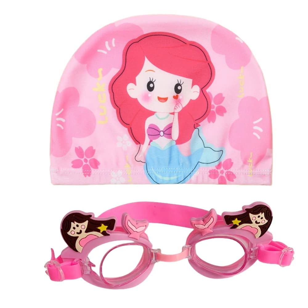 Kit natation enfants lunettes petit format anti-buée avec bonnet - Équipement complet motifs cartoon