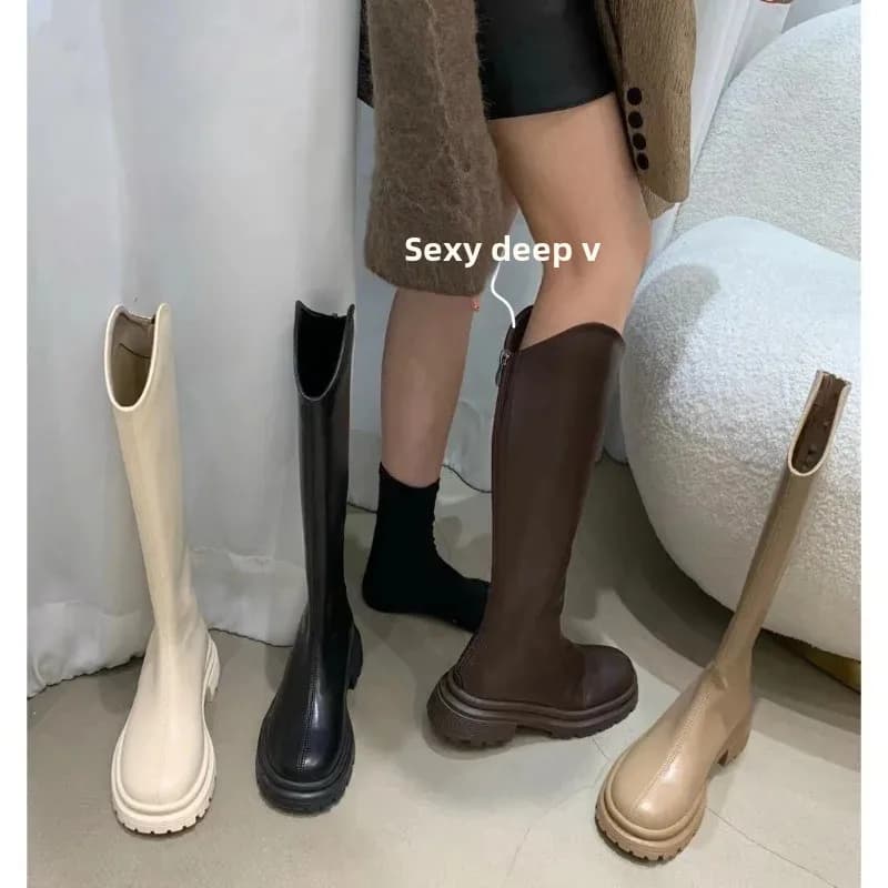 Bottes Longues Haute Tige Semelle Épaisse Ultra Douce V-Shape Chevalier Doublure Polaire Été Origine Chine