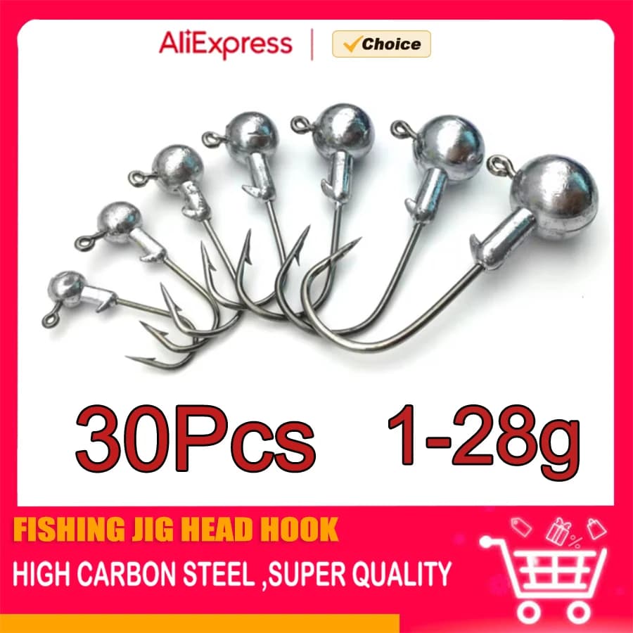 Têtes de jig MrLurion 30 pièces 1g-28g pour leurres souples - hameçons round head rigs fishing