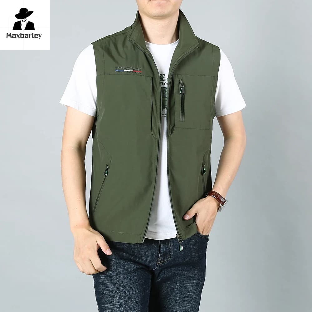 Veste de pêche sans manches homme 2024, à col montant et poches, pour randonnée et travail en extérieur