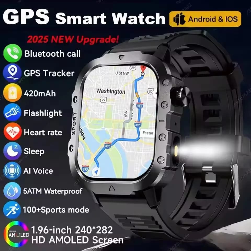 Montre militaire 2025 - GPS outdoor, suivi sport, surveillance sommeil et étanche pour hommes femmes