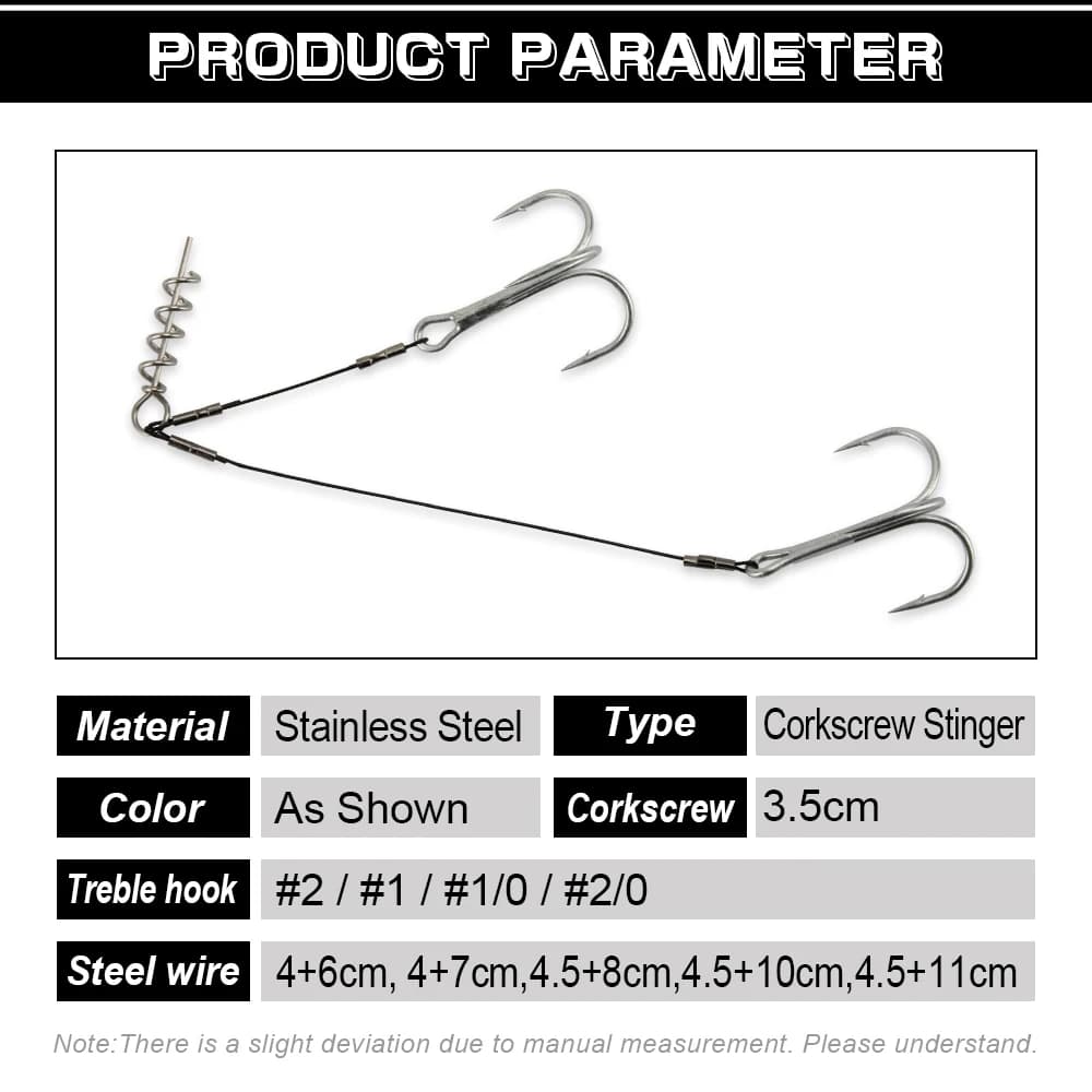 Hameçon triple corkscrew stinger rig pour pêche au leurre souple pike et bass en acier haute