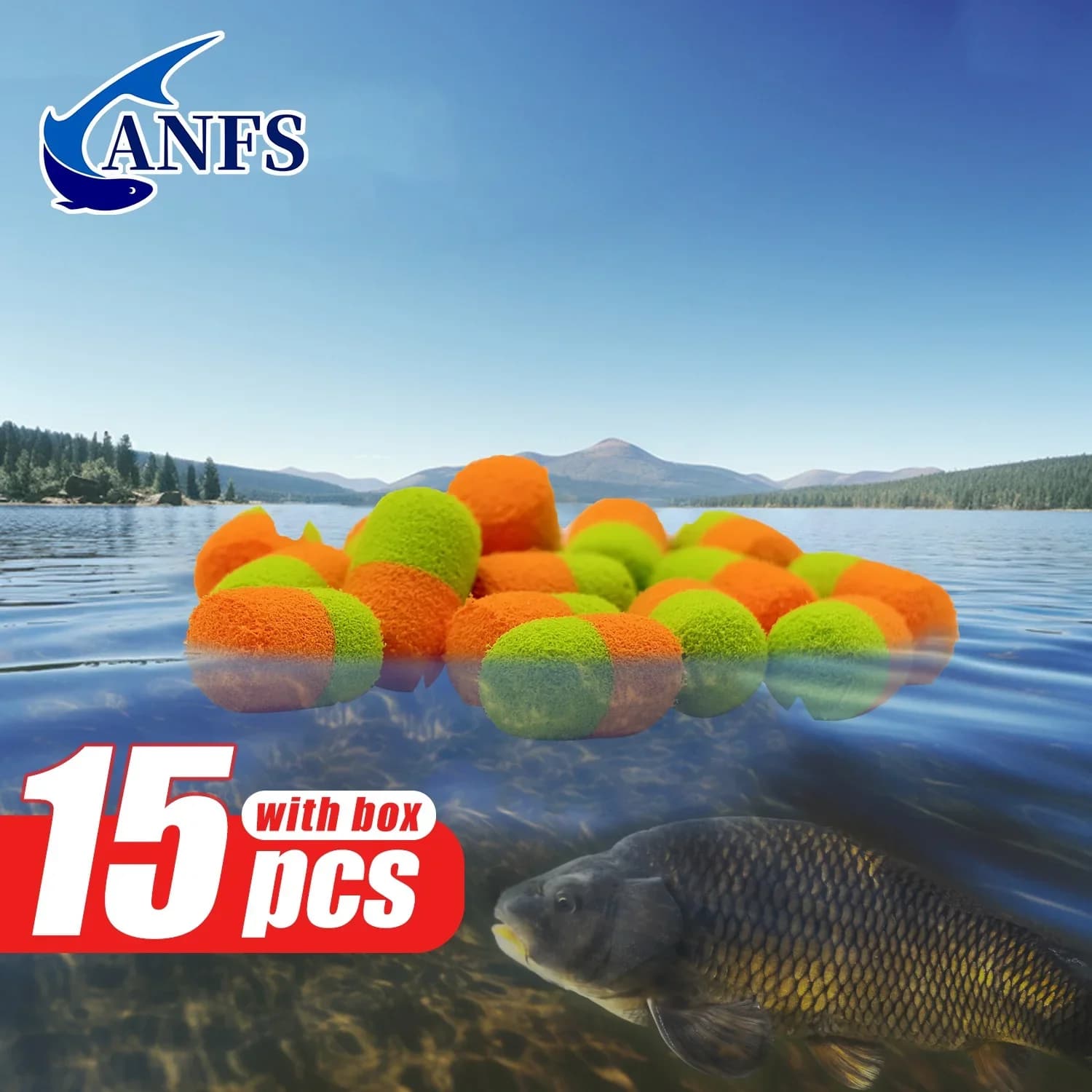 Boilies pop-up double couleur ANFS 15 pièces - appâts flottants pour pêche carpe au hair rig