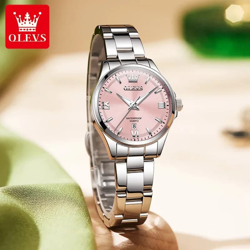 Montre femme luxe OLEVS 3668 acier inox étanche automatique chiffres romains date cadeau pêche