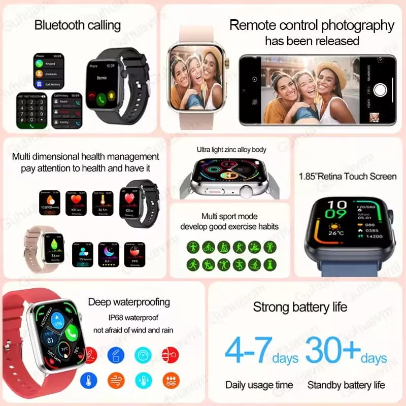 Montre diagnostic IA 2025 - Surveillance tension artérielle, HRV+PPG, IP68 NFC pour santé pêcheurs