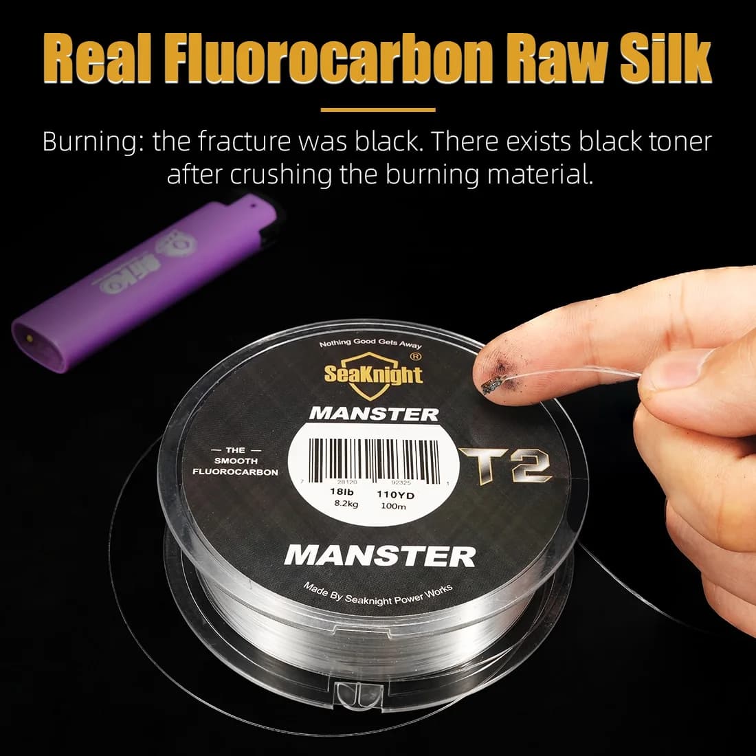 Ligne de pêche fluorocarbone 100% MANSTER T2 SeaKnight, 100M pour pêche en mer, 3-35LB, fil carbone coulant