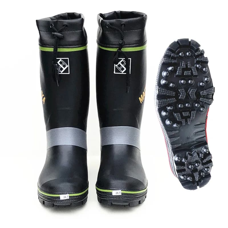 Bottes de pluie pêche chasse étanches hautes semelle caoutchouc crampons acier hommes femmes