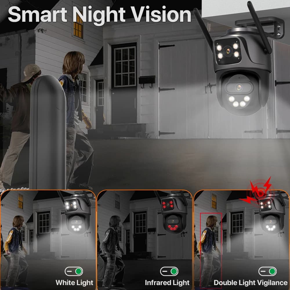 Caméra surveillance extérieure 4K double objectif PTZ WIFI - Détection humaine IA étanche IP66 iCsee