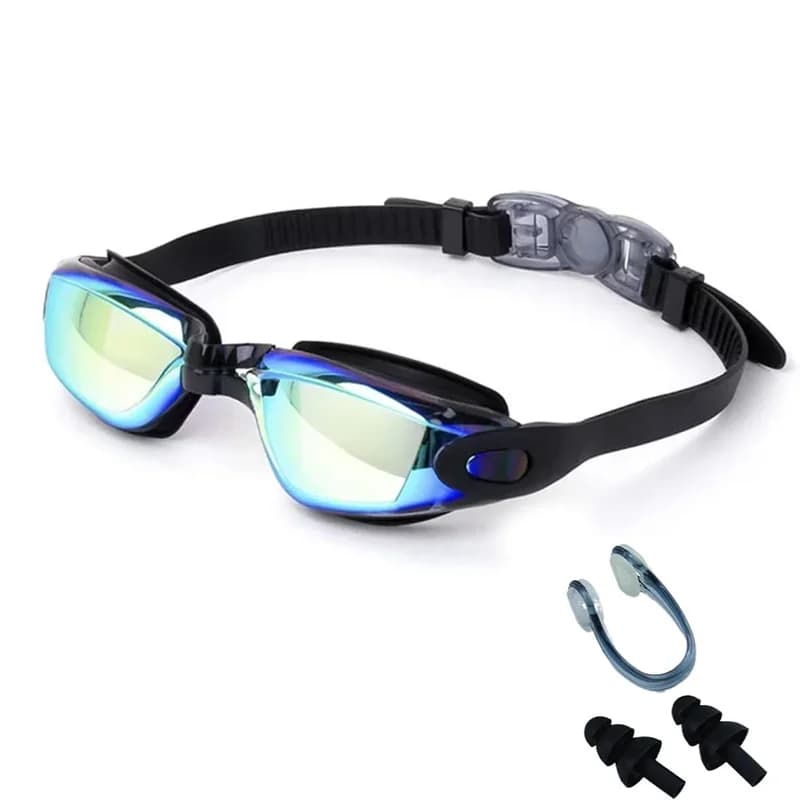 Lunettes de natation HD anti-buée étanches pour hommes et femmes avec set bouchons d'oreilles