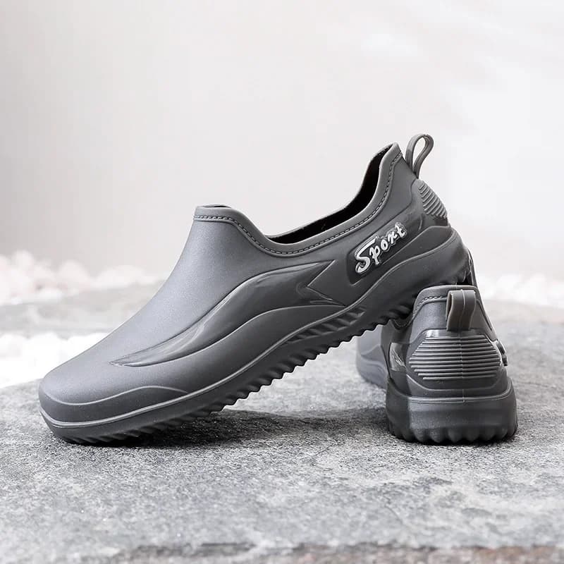 Bottes de pluie basses homme antidérapantes résistantes - Chaussures caoutchouc doublées polaire