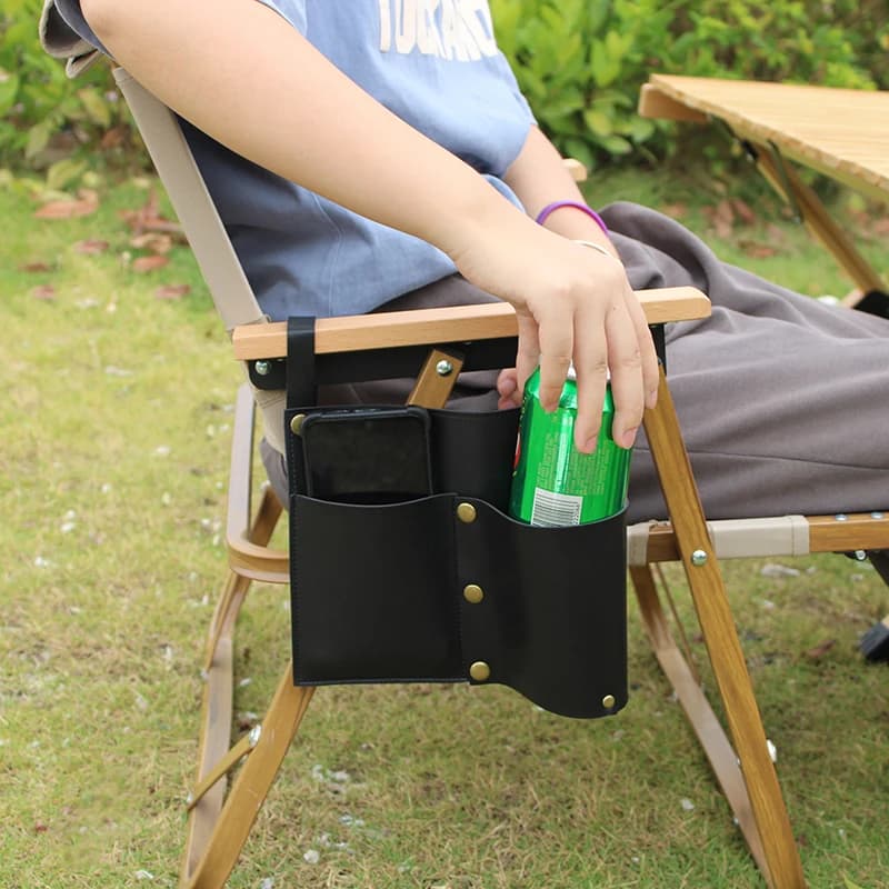 Pochette de chaise de plage avec 2 poches en cuir pour rangement accessoires pêche