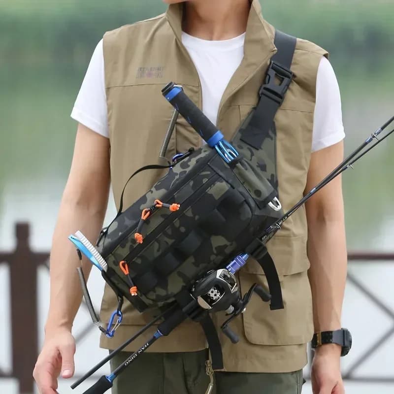 Sac banane pêche tactique étanche avec poches MOLLE pour leurres et accessoires de pêche sportive