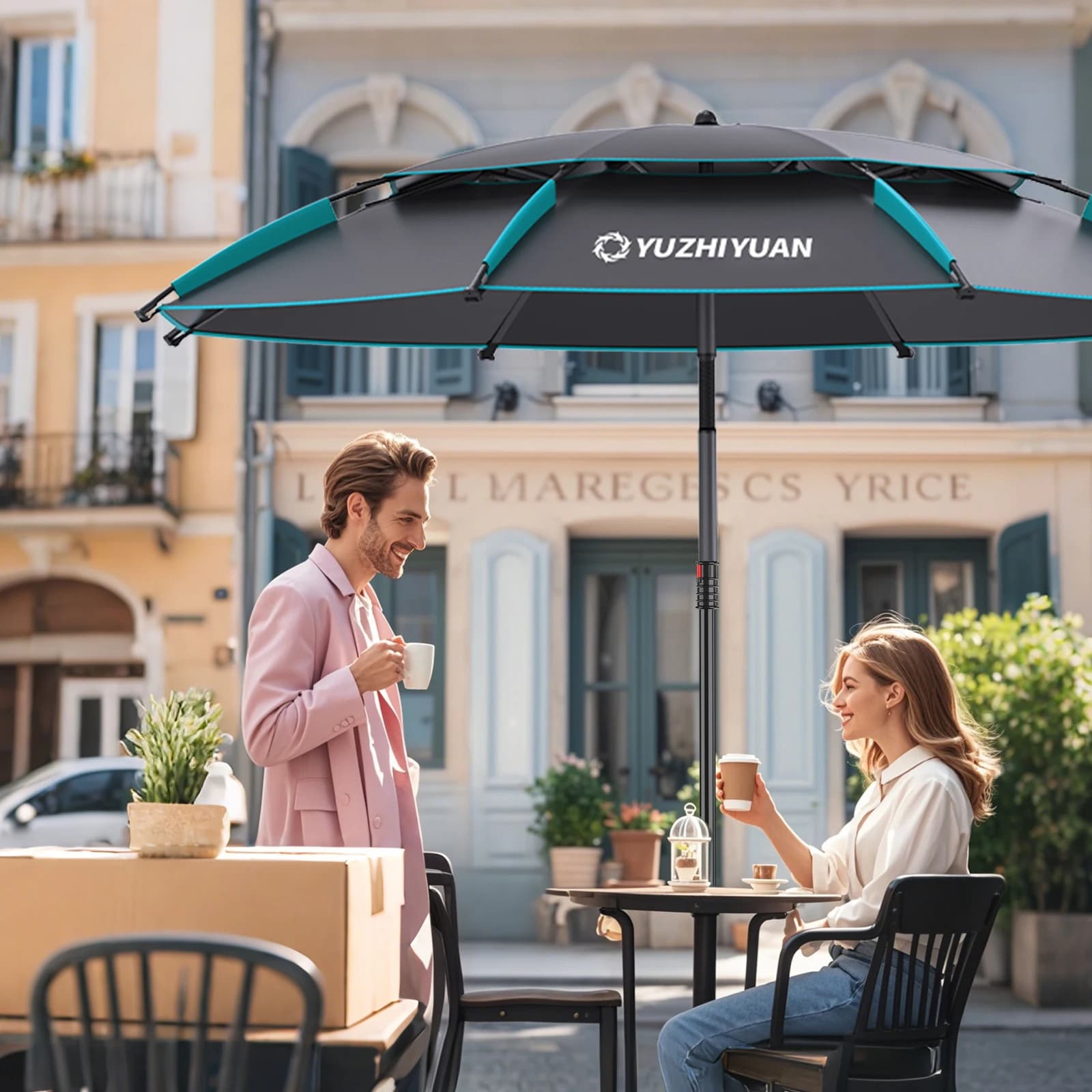 Parapluie de pêche UPF50+ noir colle - Protection 360° ajustable portable avec sac de transport
