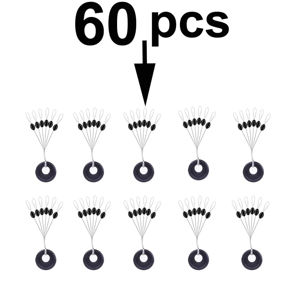 60 pièces 10 groupes flotteurs pêche silicone caoutchouc space bean anti-emmêlement résistance ligne