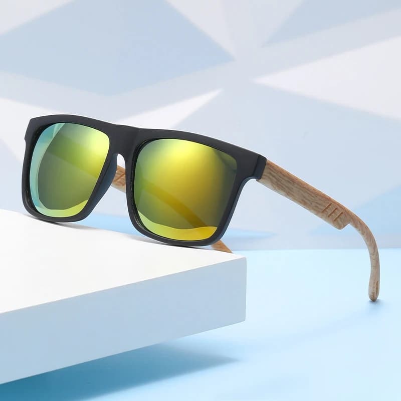 Lunettes en bambou bois UV-protection pour pêche écologique - Style rétro tendance 3052 - Homme