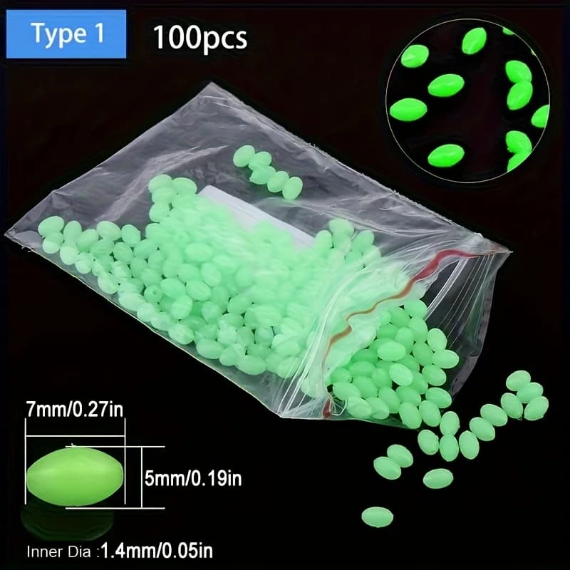 100 perles luminescentes fishing ovales - Perles durs/souples pour montages, set accessoires pêche
