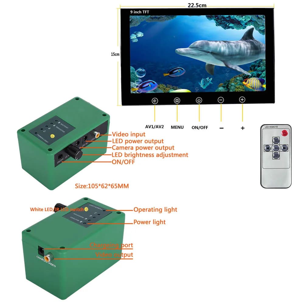 Caméra sous-marine GAMWATER 9 pouces pour pêche - 15M 1000TVL avec LEDs blanches et infrarouges pour glace/mer