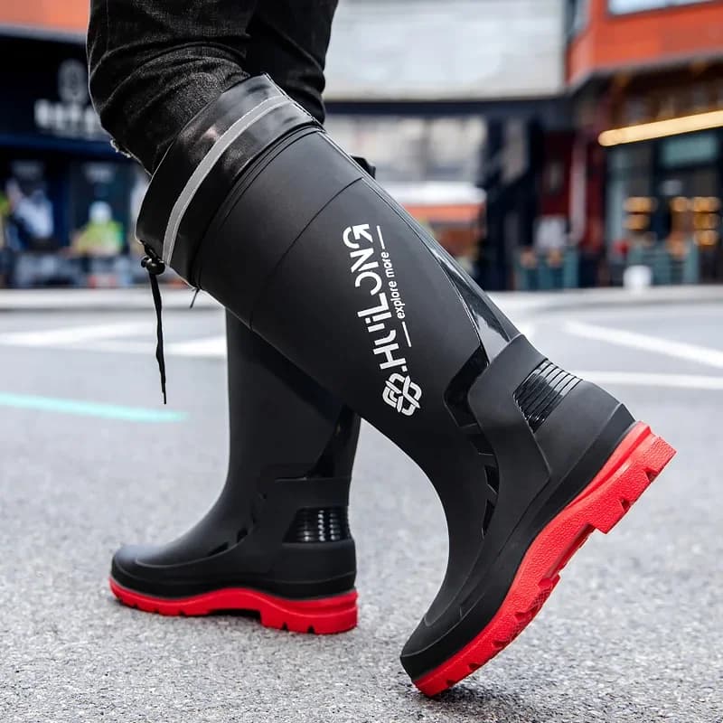 Bottes de pluie homme style allemand hautes tube coton ajouté anti-dérapant lacets pêche camping