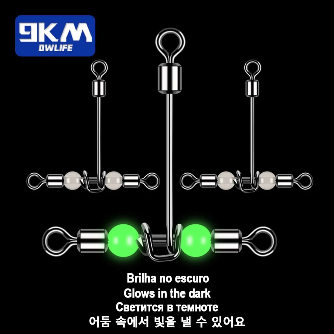 Lot de 10 émerillons triple pêche en acier inoxydable 9 km avec perles luminescentes pour montages