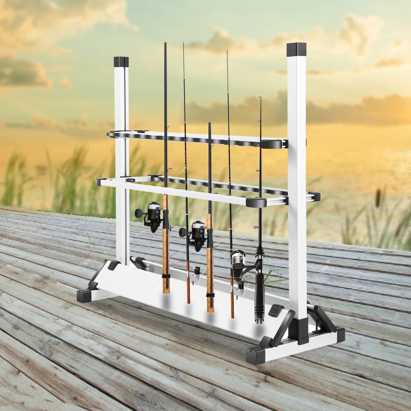 Rangement cannes à pêche rack 24 porte-cannes aluminium portable support rapide accessoires pêche organisateur