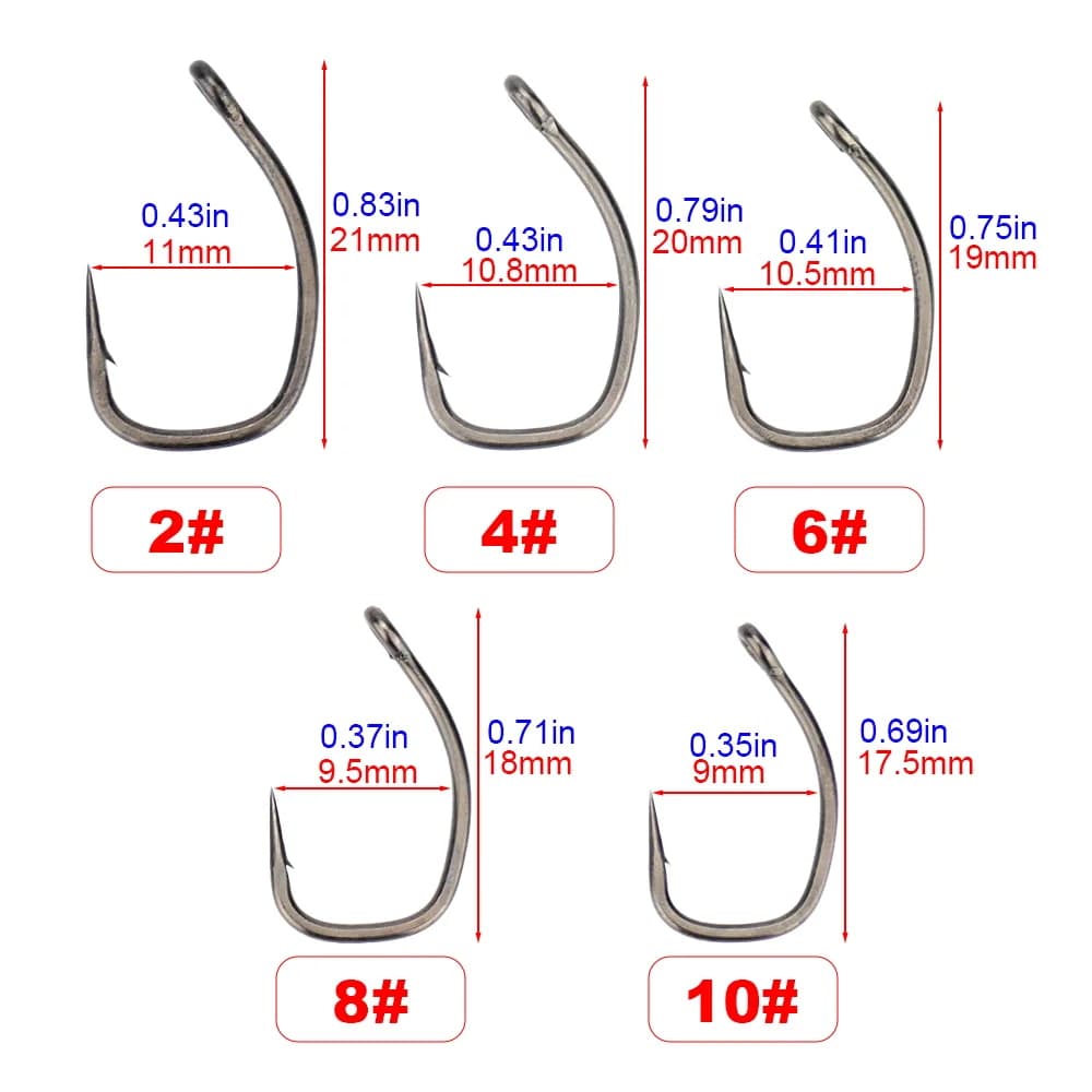 Hameçons carpe micro-barbelés acier haut carbone 50 pièces PTFE avec œillet et boîte amovible