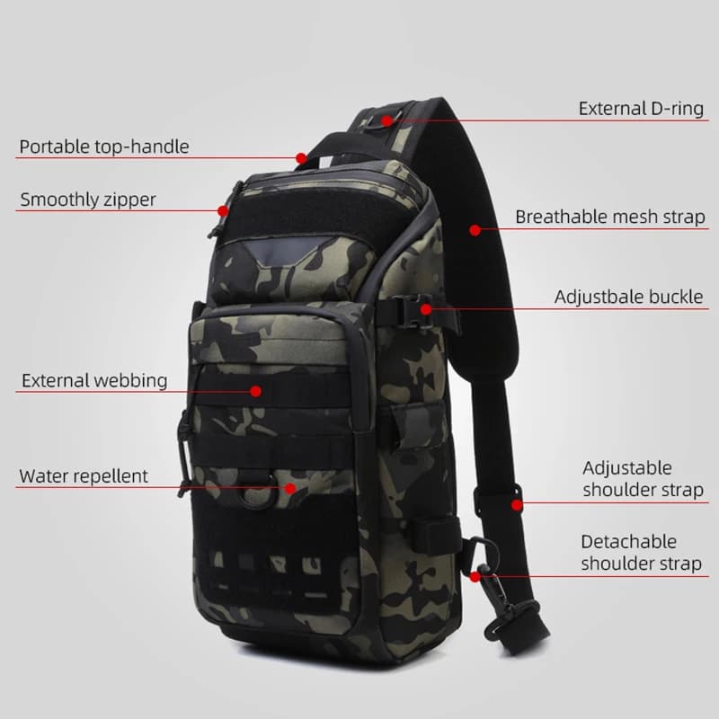 Sacoche pêche camouflage multifonction avec sangle croisée pour leurres et équipement de pêche