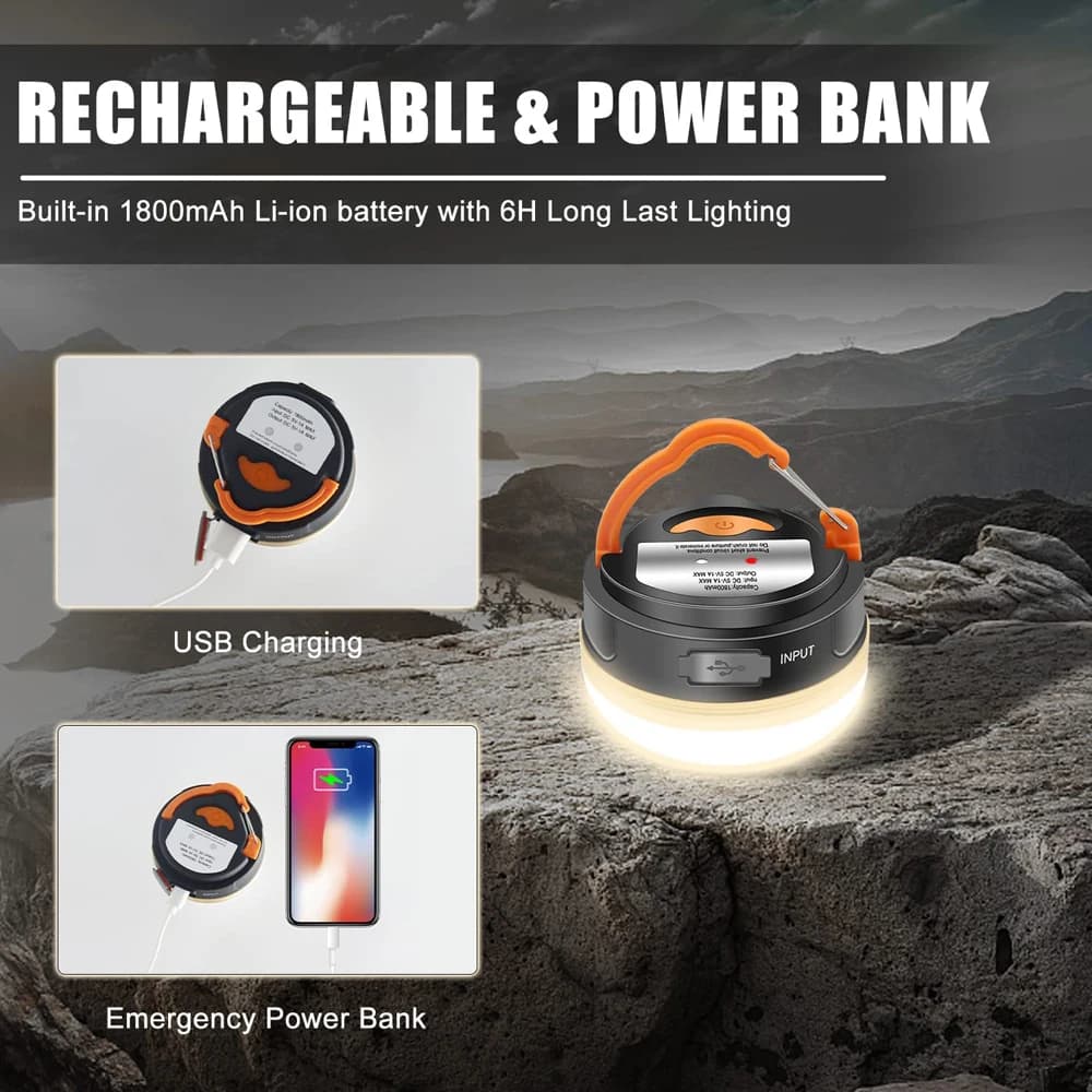 Lampe de camping 10W rechargeable USB 1200mAh pour tente et pêche nocturne extérieure