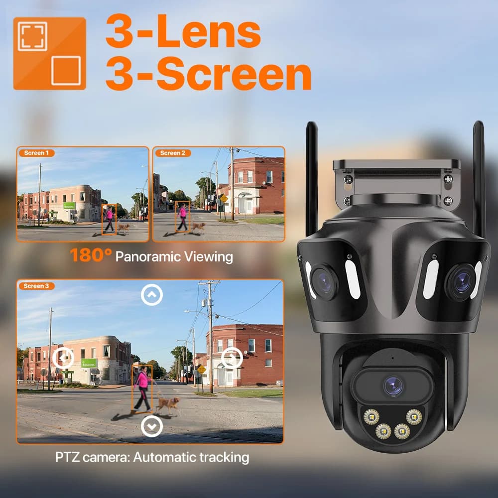 Caméra surveillance extérieure 4K double objectif PTZ WIFI - Détection humaine IA étanche IP66 iCsee